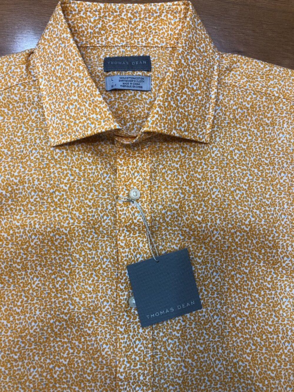 Thomas Dean 100% Cotton Abstract Print Button Front Shirt Orange NWT Size L